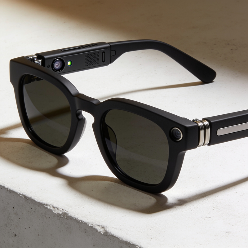 Aira smart glasses matte black wayfarer product shot